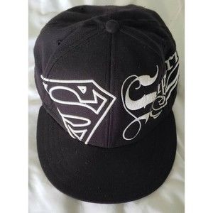 Superman Hat. Black Baseball Cap Mens DC Comics. Small / Medium - Cursive Script